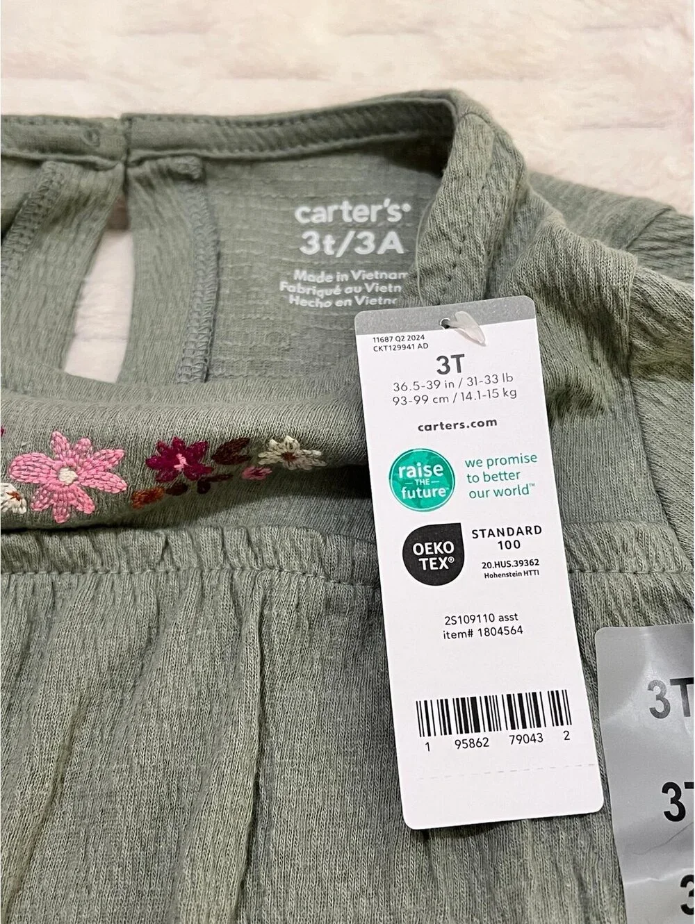 Carter’s Girls Long Sleeve Peplum Top w/ Embroidered Floral Accent (3T) *NWT